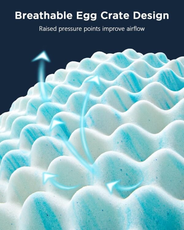 PERLECARE 3-Inch Twin Egg Crate Memory Foam Mattress Topper for Pressure Relief, Cooling Mattress Topper Twin, Gel Infused & Ventilated Design, CertiPUR-US Certified Twin Bed Topper, Blue, PCMT02BU-T3 - Image 3