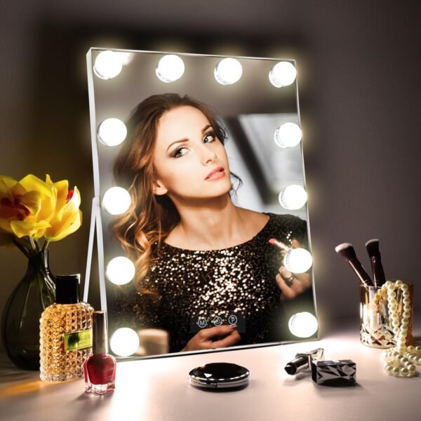 Zdorzi 10"x 12" Vanity Mirror with Lights, Hollywood Lighted Makeup Mirror with 3 Color Modes and 12 Dimmable Diamond LED Light Bulbs, Touch Control for Bedroom, White - Image 7