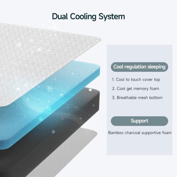 4 Inch Mattress Topper Twin, Cooling Gel Memory Foam Bed Topper with Cooling Cover, Bamboo Charcoal Infused, Soft & Pressure Relief & Non-Slip, Dorm/Guest, CertiPUR-US & Oeko-Tex Certified - Image 2