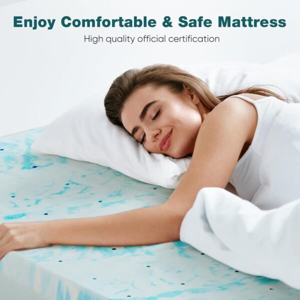 SMUG Memory Foam Mattress Topper, 3 Inch Thick Gel Infused Cooling Toppers Pad for Full Size Bed, Sleeper Sofa, RV, Camper, CertiPUR US Certified, Ventilated and Breathable, Bule, King - Image 7