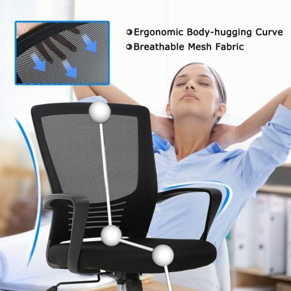 Ergonomic Office Chair Cheap Desk Chair Mesh Computer Chair with Lumbar Support Arms Modern Cute Swivel Rolling Task Mid Back Executive Chair for Women Men Adults Girls,Black - Image 4