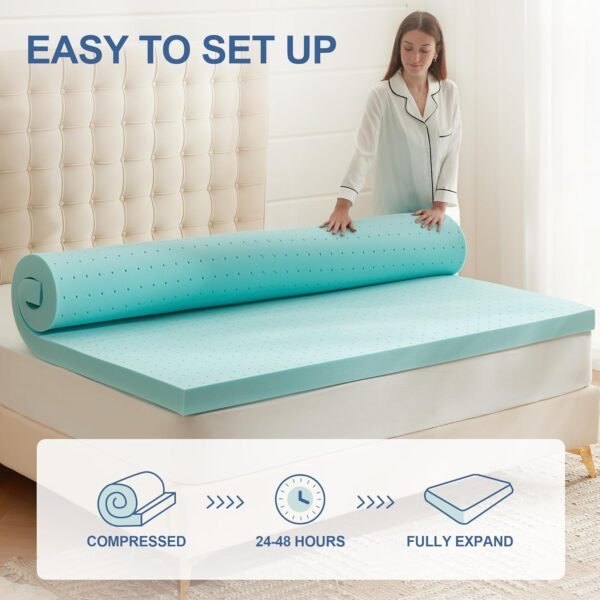 4 Inch Memory Foam Mattress Topper Twin XL, Mattress Pad Gel Infused Foam Bed Topper, Ventilated Soft Blue,Twin XL Size - Image 6