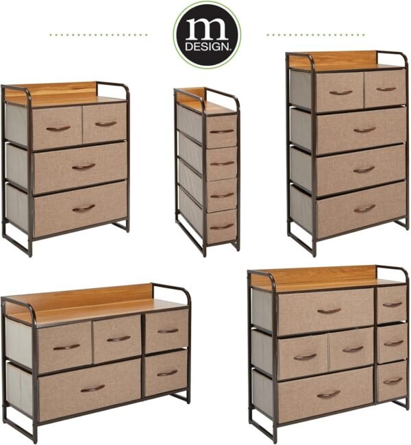 mDesign Tall Dresser Storage Chest - Vanity Furniture Cabinet Tower Unit for Bedroom, Office, and Closet - Textured Print - 5 Removable Drawers - Coffee/Espresso Brown - Image 6