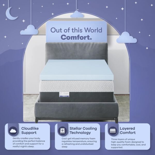 Memory Foam Mattress Topper, Cool Gel Infused, CertiPUR-US, 3 inch Medium Soft - TwinXL - Image 2