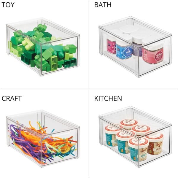 mDesign Plastic Closet Organizer Bin w/Pull Out Drawer - Stackable Storage for Closet - Organization for Shoes, Clothes, Bags, Totes, Small Linens, and More - Lumiere Collection - 4 Pack - Clear - Image 8