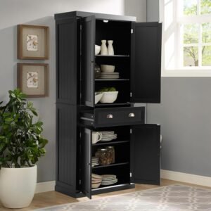 Kitchen Pantry Cabinet, Storage Cabinet with Doors & Adjustable Shelves for Kitchen, Living Room and Dinning Room，Black