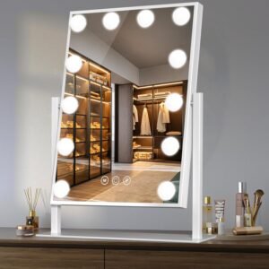 Vanity Mirror with Lights 14″ x 19″, Lighted Makeup Mirror 12 Dimmable Bulb, Smart Touch Hollywood Vanity Mirror, 3 Color Temperature, White