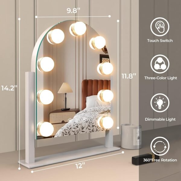 ZL ZELing Makeup Mirror with Lights, Vanity Mirror with Lights, Lighted Makeup Mirror, 3 Color Modes, Dimmable Light,360° Rotation - Image 6