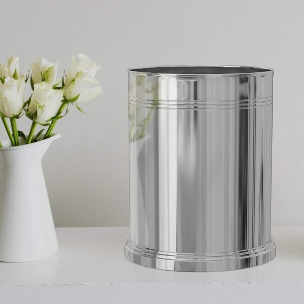 nu steel DR8MH Dual Ridge Collection Wastebasket Small Round Vintage Trash Can for Bathroom, Bedroom, Dorm, College, Office, 8.2" x 11" x 8.2", Shiny Mirror Finish, Large - Image 2