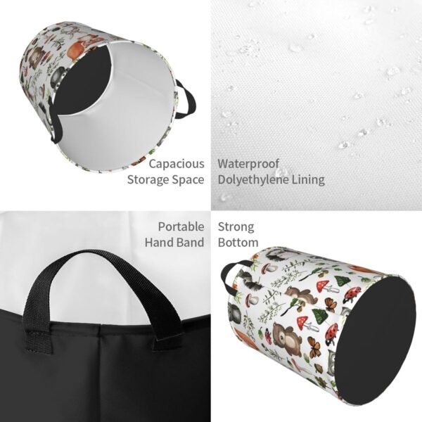Cute Woodland Animals Laundry Hamper with Durable Handle Waterproof Collapsible Laundry Basket Circular Dirty Clothes Storage Basket for Bedroom Bathroom and Nursery - Image 4