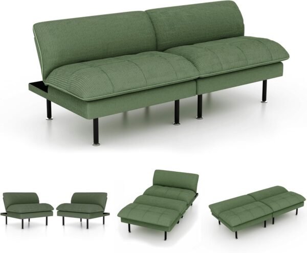 70" Futon Sofa Bed, 4-in-1 Multi-Function Couch Bed with Adjustable Backrest, Modern Convertible Futon, Recliner Love Seat Sleeper Sofa, Small Futon Couch for Living Room, Dorm, Green - Image 4
