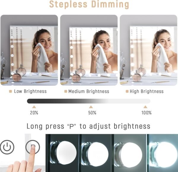 Hollywood Vanity Mirror with Lights, Tabletop Makeup Mirror with 20 Dimmable LED Bulbs, 3 Color Lighting Modes, Vanity Mirror for Bedroom, Touch Control, Tabletop or Wall-Mounted, White - Image 3