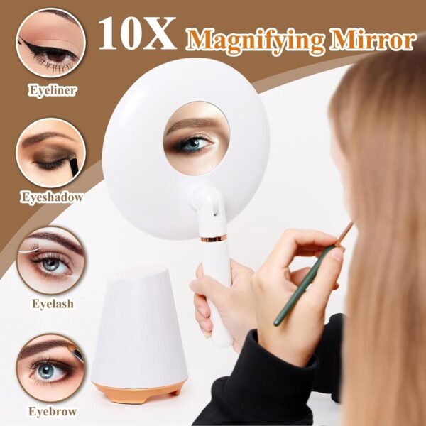 Lighted Makeup Mirror Vanity Mirror with Lights Circle Mirror for Makeup 10X Magnification 180°Rotation 3 Color Lighting Modes Portable LED Makeup Mirror Vanity Mirror for Bathroom,White - Image 7