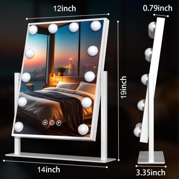 Vanity Mirror with Lights 14" x 19", Lighted Makeup Mirror 12 Dimmable Bulb, Smart Touch Hollywood Vanity Mirror, 3 Color Temperature, White - Image 6