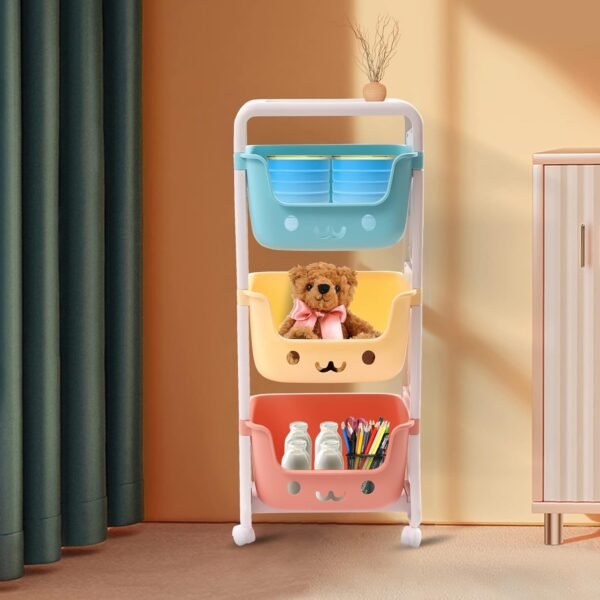 Storage Bins with Fixed Wheels, Three-Layer Toy Storage Cubes Box, Toy Organizer with 3 Toy Stacking Bins, Toy Box Container as Birthday Gift with U-Shaped Opening, Capacity22.04lbs - Image 4