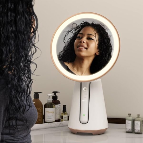 Lighted Makeup Mirror Vanity Mirror with Lights Circle Mirror for Makeup 10X Magnification 180°Rotation 3 Color Lighting Modes Portable LED Makeup Mirror Vanity Mirror for Bathroom,White - Image 2