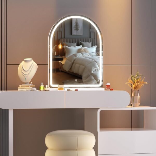 Hasipu Vanity Mirror with Lights and Bluetooth Speaker, 20"×26" Arched LED Makeup Mirror, Lighted Desktop Makeup Mirror with Lights, Smart Touch Control Dimmable 3 Modes Light White - Image 8