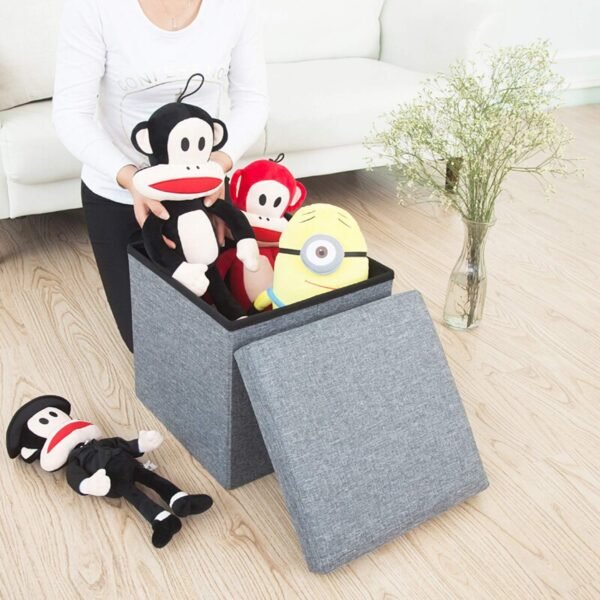 WoneNice Folding Storage Ottoman, Versatile Space-Saving Storage Cube Box with Memory Foam Seat, Max Load 100 kg Linen Beige 12 x 12 x 12 Inch - Image 2