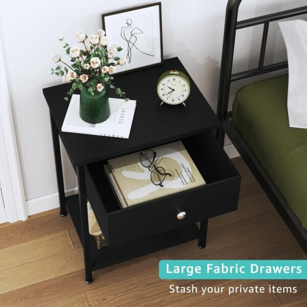 Black Nightstand Set of 2,Night Stand Set 2 with Drawers,Small Nightstand with Storage Bedside Table for Bedroom, Dorm, Modern End Table - Image 4