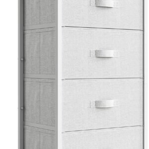 LINSY HOME Dresser for Bedroom, White Dresser with 4 Drawers, Chest of Drawers with Wood Top and Steel Frame, Storage Drawers for Closet, Living Room, Hallway, Entryway