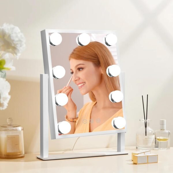 Hollywood Vanity Mirror with Lights, 360°Rotation Tabletop Makeup Mirror with 9 LED Lights Bulbs, Beauty Mirror with 3 Color Lighting Modes, Vanity Mirror for Bedroom, Touch Control, White - Image 6