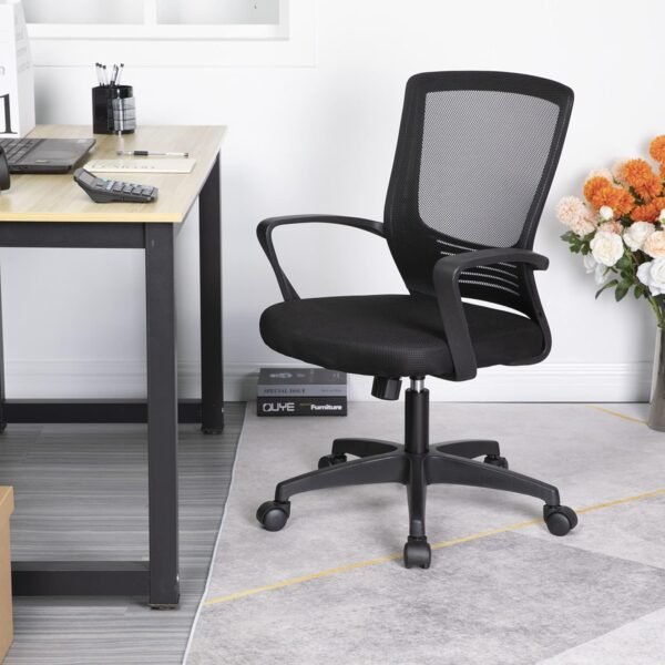 Ergonomic Office Chair Cheap Desk Chair Mesh Computer Chair with Lumbar Support Arms Modern Cute Swivel Rolling Task Mid Back Executive Chair for Women Men Adults Girls,Black - Image 2