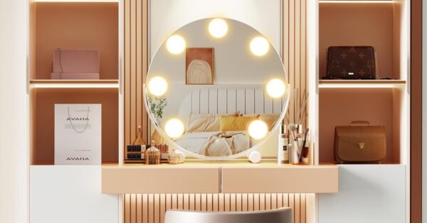 Vanity Mirror with Lights, 13" Hollywood Mirror Tabletop Makeup Mirror with 7 Dimmable LED Bulbs, Large Lighted Mirror for Bedroom Smart Touch Control 3 Colors Light 360°Rotation, - Image 2