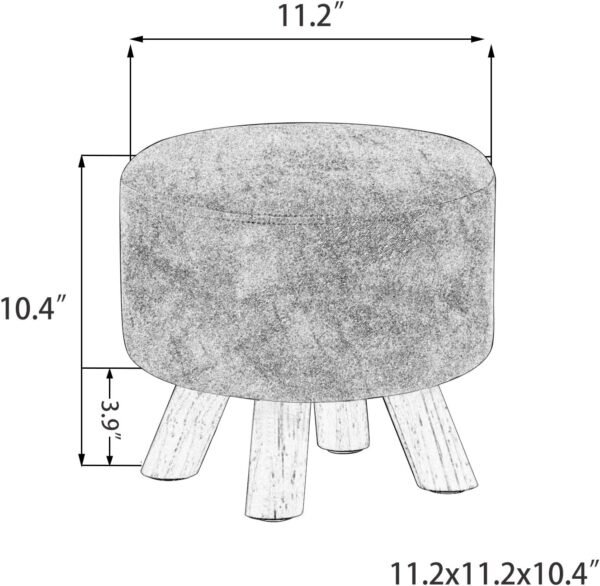 Round Ottoman Fabric Foot Rest Stool Non-Skid Wooden Legs (Orange) - Image 3