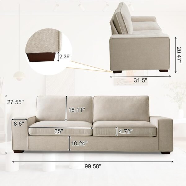 EMONIA 2 Person Love Seat Couches, Chenille Pet-Friendly Small Sofa for Small Spaces Dorm/Bedroom/Apartment/Office (Beige, 88.58'') - Image 2