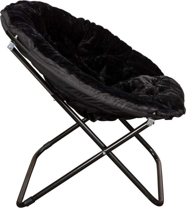 BizChair Oversize Folding Saucer Chair - Black Faux Fur Moon Chair - Black Metal Frame - 38" Portable Folding Chair - for Dorm and Bedroom - Image 8