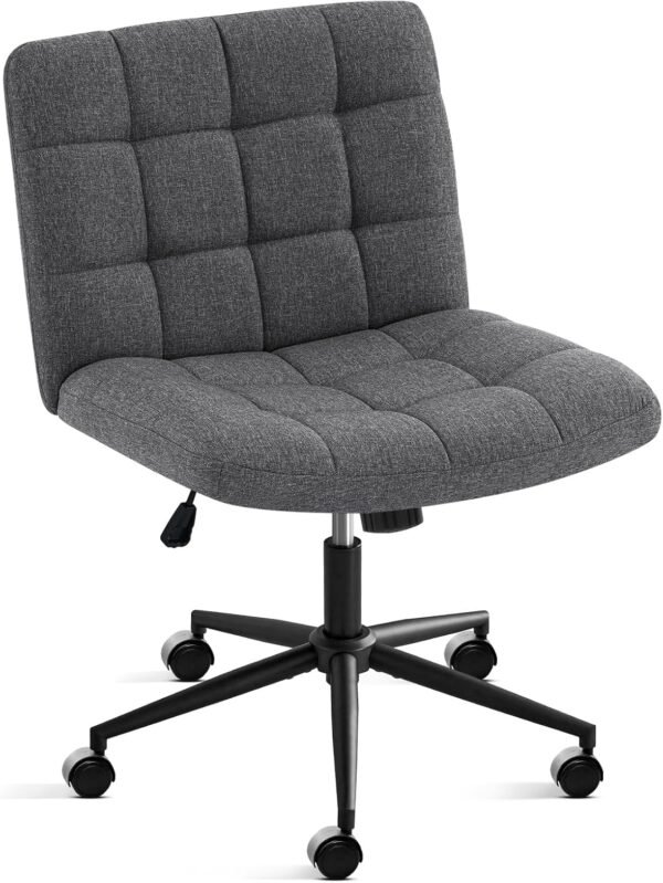 Furniliving Armless Office Desk Chair, Linen Fabric Padded Swivel Chair, Adjustable Home Office Chair with 360° Wheels, Wide Criss Cross Chair for Desk for Living Room, Bedroom, Darkgrey - Image 7