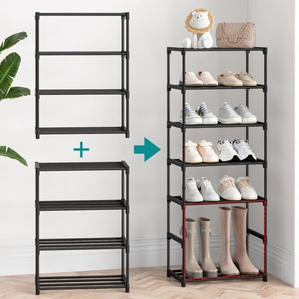 4 Tier Small Shoe Rack, Narrow Stackable Shoe Shelf for Kids Toddler Adult, Lightweight Shoe Rack Stand for Closet Dorm Storage Organizer, Front Door Entrance, Entryway - Image 5