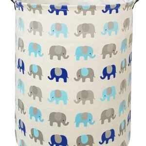 Baby Clothes Basket Gift Laundry Hamper with Handles, Toys Storage Box And Bins for Kids Boys Girls Room, Bedroom Decor, Nursery Gift Basket (grey&blue elephant)