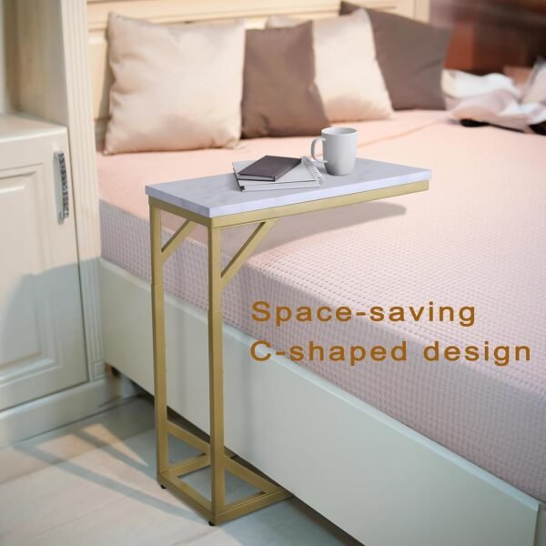 Serteaw C-Shaped End Table, Sturdy Side Table for Couch Sofa Bedside Small Space,C Snack Table TV Tray Record Player Stand Small Tables for Living Room Bedroom,Easy to Assemble,Gold - Image 6