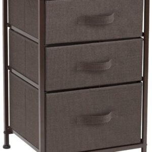 Sorbus Nightstand with 3 Drawers – Bedside Furniture & Accent End Table Chest for Home, Bedroom Accessories, Office, College Dorm, Steel Frame, Wood Top, Easy Pull Fabric Bins (Brown)