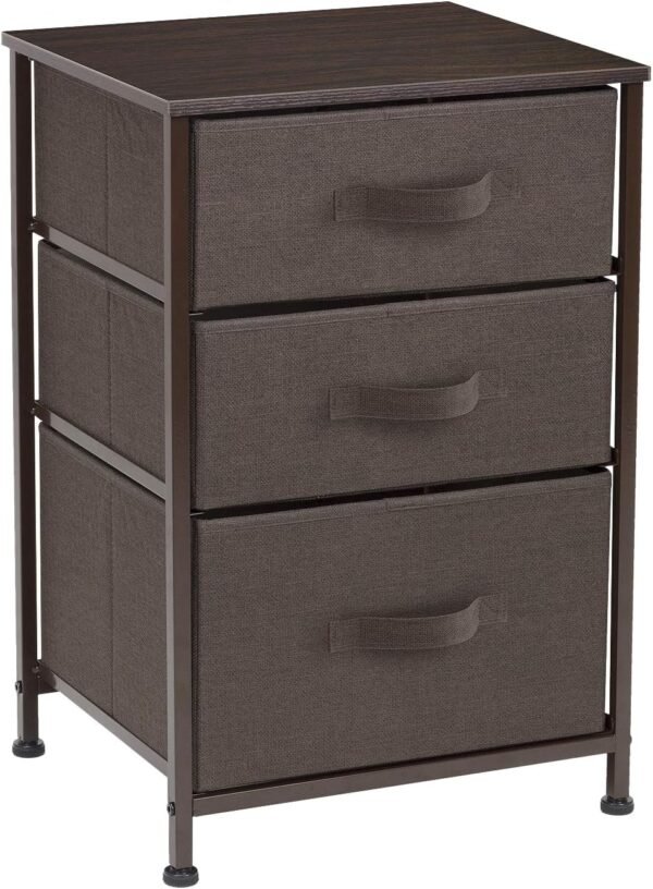 Sorbus Nightstand with 3 Drawers - Bedside Furniture & Accent End Table Chest for Home, Bedroom Accessories, Office, College Dorm, Steel Frame, Wood Top, Easy Pull Fabric Bins (Brown)
