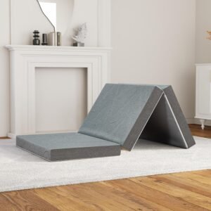 Tri Folding Memory Foam Mattress, 3 inch Tri Folding Mattress Topper, Twin Size – 38″”x 75″”x 3″”, Grey