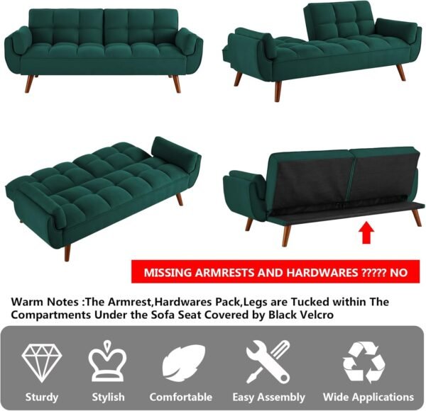 Setawix Linen Futon Sofa Couch,Convertible Sleeper Sofa Bed for Living Room Small Spaces,Tufted Futons with Split Back,Modern Guest Sofa Bed Twin Sleeper with Pillow Arms (Linen Green) - Image 7