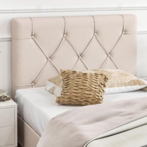 Giantex Upholstered Headboard for Twin/Twin XL Size Bed, Wall Mounted Twin Headboard Only, Modern Button Tufted Headboard for Dorm Bedroom, Attachment Device Included, Dorm Headboard, Beige