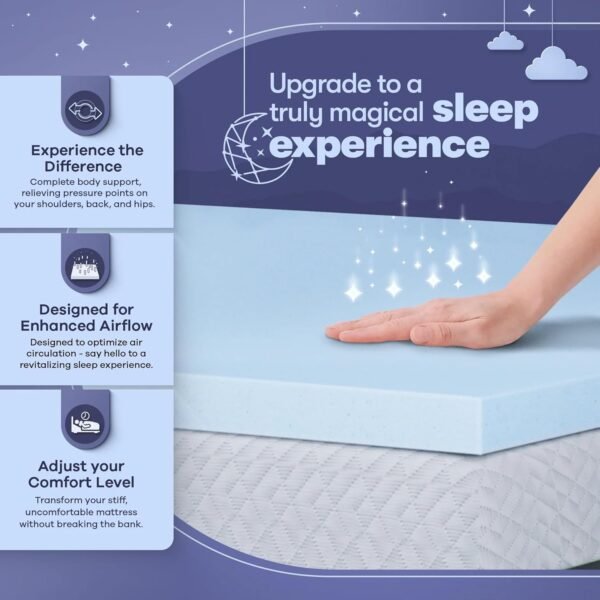 Memory Foam Mattress Topper, Cool Gel Infused, CertiPUR-US, 3 inch Medium Soft - TwinXL - Image 4