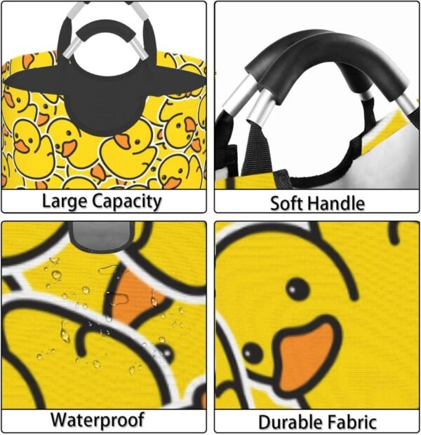 Cute Rubber Ducky Laundry Hamper Yellow Cartoon Ducks Storage Basket Toys Clothes Organizer Bin For Home Bathroom Bedroom Dorm Nursery, 52l - Image 3