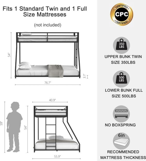 Twin Size Montessori Bed with Door and High Fence,Sturdy Steel Double Platform Bed for Kids, Girls, Boys,No Box Spring Needed,Black - Image 2