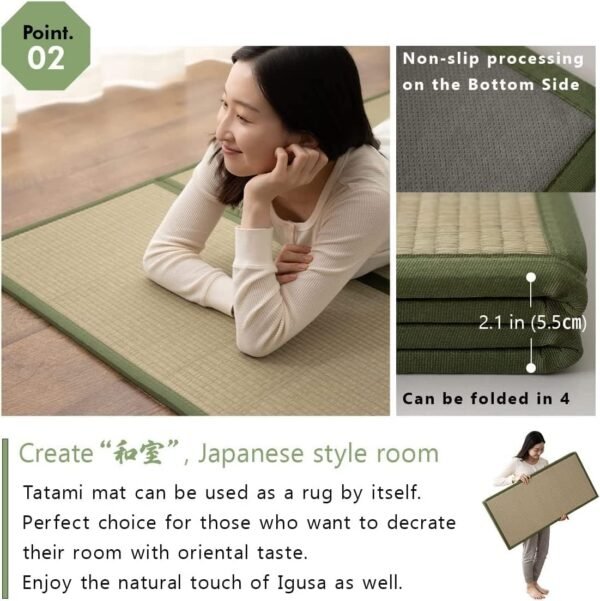 EMOOR Japanese Futon Mattress CLASSE and Foldable Tatami Mat Set, Queen, Floor Sleeping Mat Sikibuton Igusa Natural - Image 6
