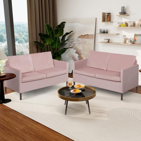 TYBOATLE Sofa Couch Mid Century Modern Small Loveseat for Living Room, 51" W Mini Little Upholstered 2-Seater Love Seats w/Iron Legs for Compact Small Space, Apartment, Bedroom, Dorm, Office (Pink) - Image 4