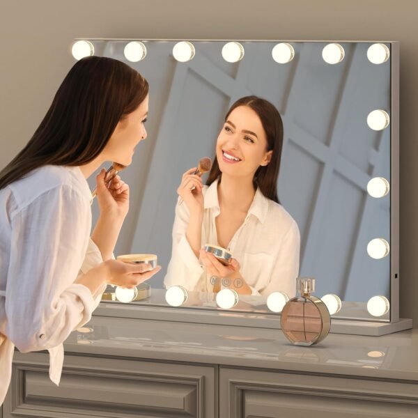 Hollywood Vanity Mirror with Lights, Tabletop Makeup Mirror with 20 Dimmable LED Bulbs, 3 Color Lighting Modes, Vanity Mirror for Bedroom, Touch Control, Tabletop or Wall-Mounted, White - Image 6