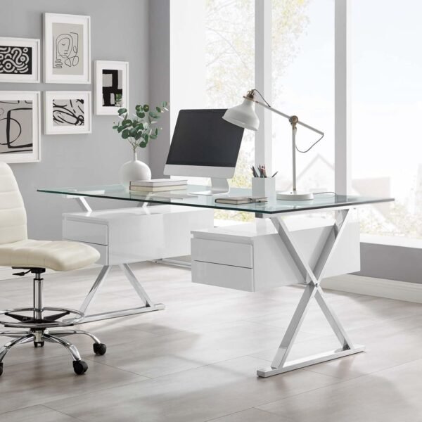 Modway EEI-6226-WHI Sector 71" Glass Top Glass Office Desk, White - Image 11
