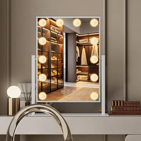 Vanity Mirror with Lights 14" x 19", Lighted Makeup Mirror 12 Dimmable Bulb, Smart Touch Hollywood Vanity Mirror, 3 Color Temperature, White - Image 7