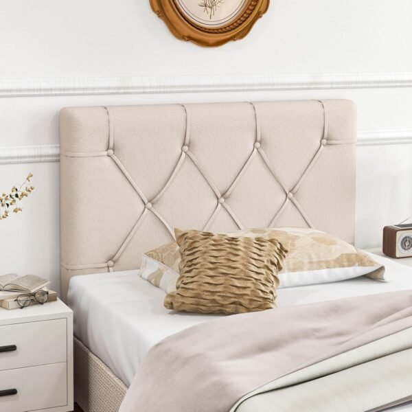 Giantex Upholstered Headboard for Twin/Twin XL Size Bed, Wall Mounted Twin Headboard Only, Modern Button Tufted Headboard for Dorm Bedroom, Attachment Device Included, Dorm Headboard, Beige - Image 8