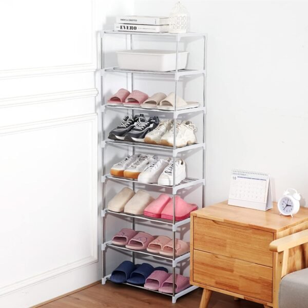 Small Shoe Rack, Narrow Stackable Shoe Shelf Organizer for Entryway, Doorway and Bedroom Closet (3-Tier, White) - Image 6