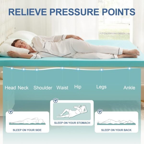 4 Inch Memory Foam Mattress Topper Twin XL, Mattress Pad Gel Infused Foam Bed Topper, Ventilated Soft Blue,Twin XL Size - Image 3